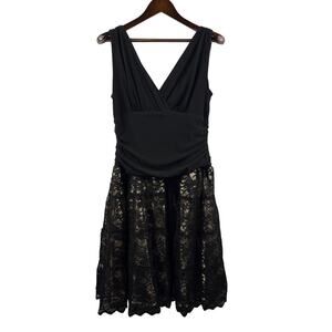 Women’s S.L.Fashions Size 16 Black Dress w/ Gold Underskirt